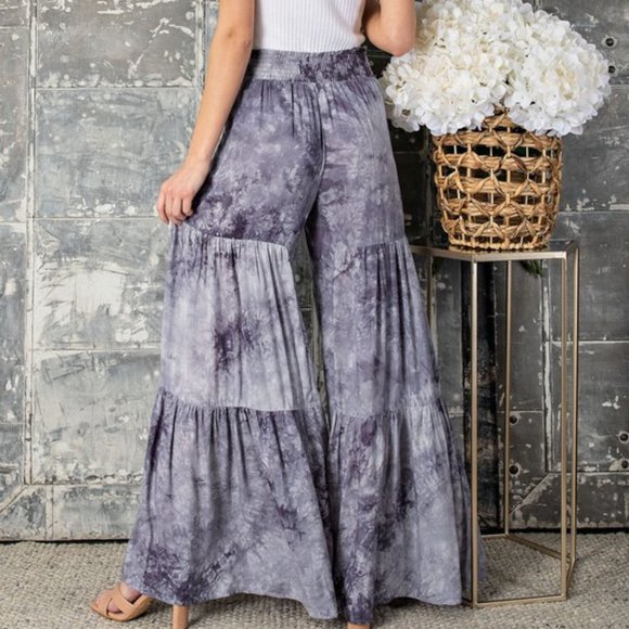 Tie Dye Tiered Wide Leg Pants in Grey - Picture 3 of 5